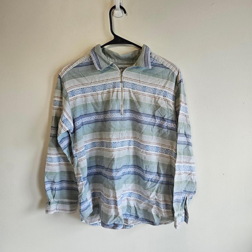 Vintage Cabin Creek Striped 1/4 Zip Cotton Pullover Shirt Size Large